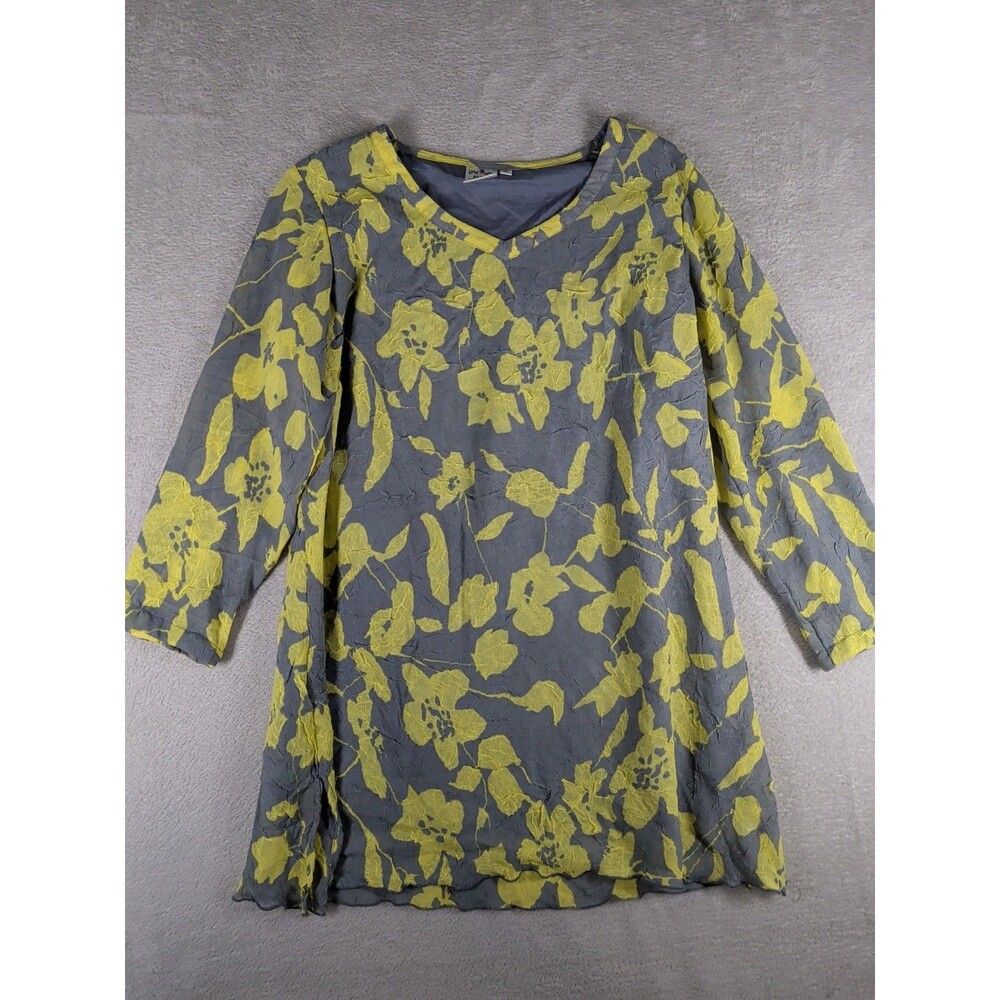 Parsley & Sage Tunic Women's SMall Chiffon Lined Yellow Gray Floral Artsy boho
